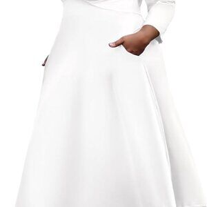 Women's Plus Size Stretchy Flared Wrap Dress Casual Wedding Guest Midi Dresses V